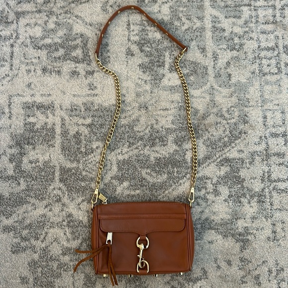 REBECCA MINKOFF BROWN GOLD MAC LEATHER BAG CROSSBODY PURSE CHAIN STRAP - Picture 2 of 6